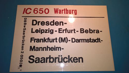 Saarbrücken Zuglaufschild Inter Regio Mannheim 