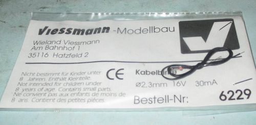 Viessmann 6229 Ersatzbirnchen 16V 30mA 2,3mm Durchmesser 1 Kabel  i.OVP