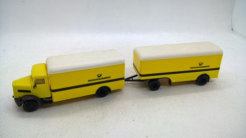 Brekina MAN 750 Koffer-Lastzug gelb weiß Deutsche Bundespost DBP Post